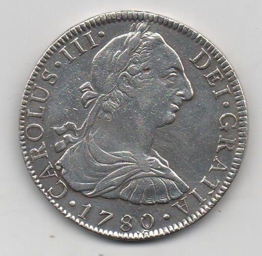 ESPAÑA CARLOS III DEL AÑO 1780 DE 8 REALES